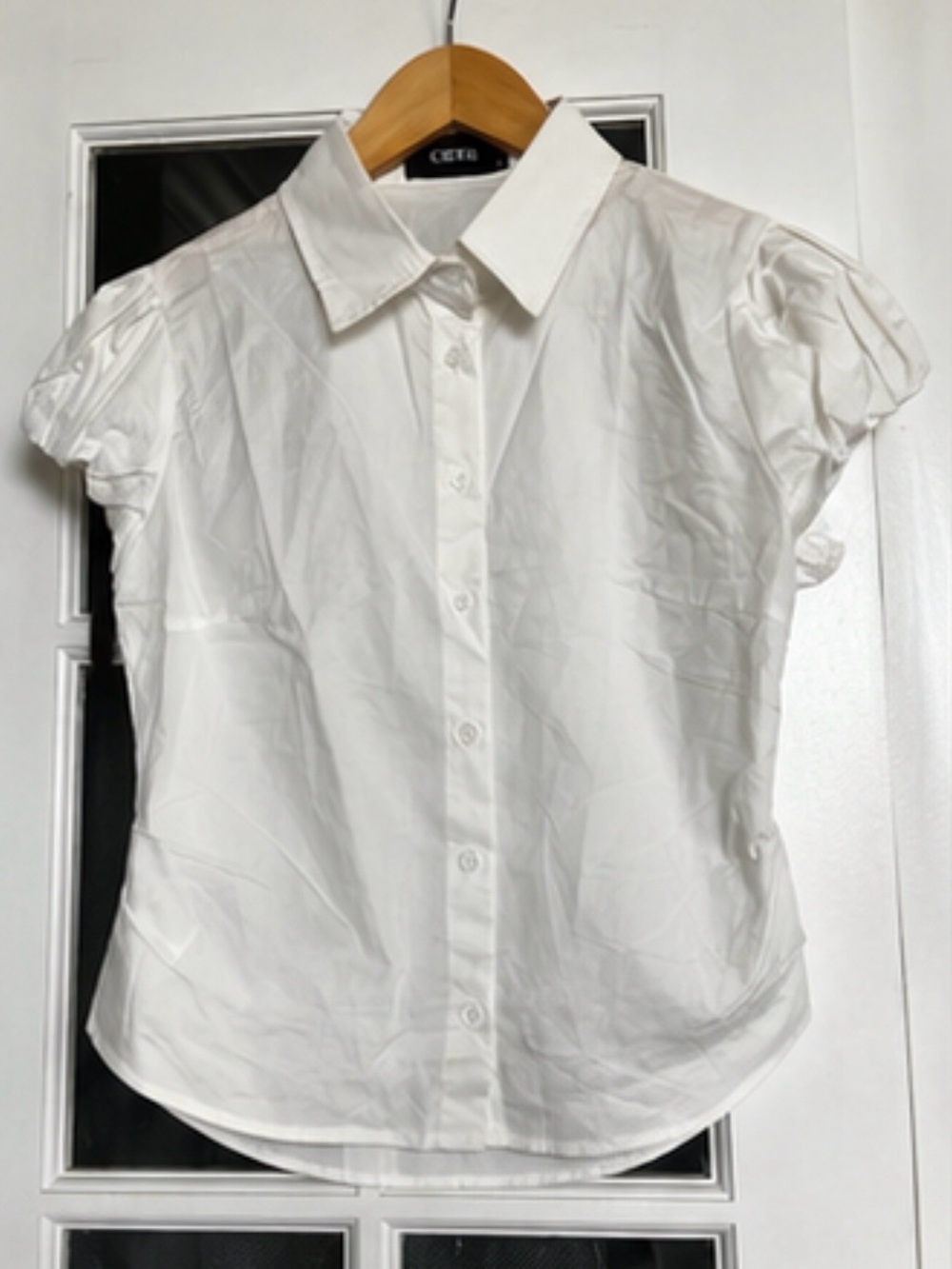 Cider White Puff Sleeve Button Up Top